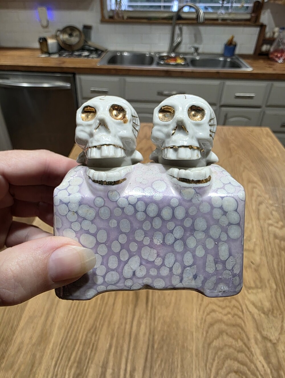 Ceramic Skull Salt & Pepper Shakers - Lavender Bubble Glaze